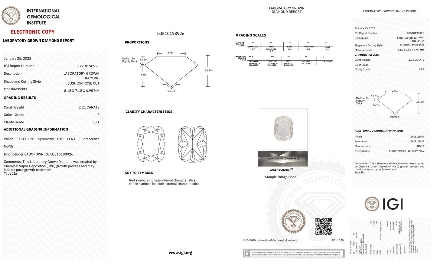 Price reduced 20% - One only - Cushion 2.21ct F VS1