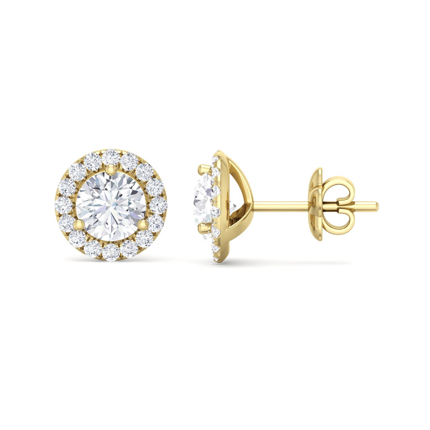 Yellow Gold Halo Studs